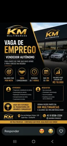 Vaga para vendedor de veículos / inicio imediato