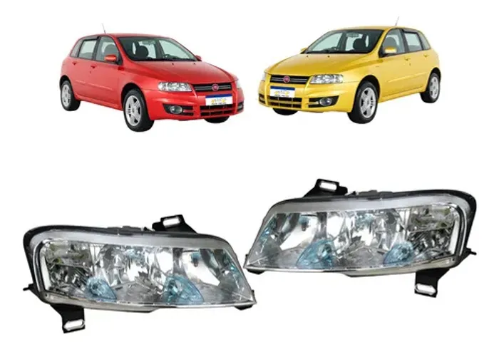 Par Farol Fiat Stilo 2008 A 2011 Cromado Elétrico C/auxiliar Ambos Lados