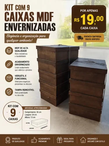 Caixas de MDF envernizadas (caixa de sapato)
