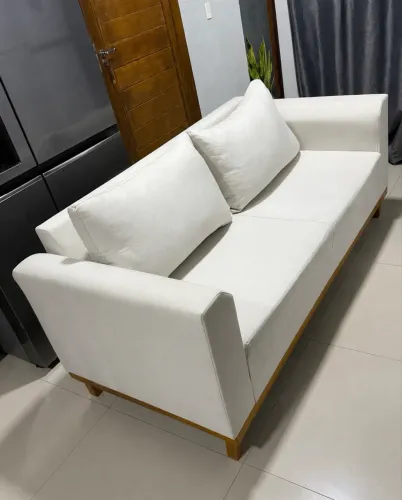 Sofá Living 3 Lugares Suede Resistente Madeira + Almofadas