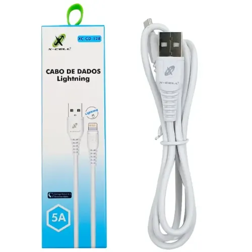  Cabo USB A Macho x Lightning 5A 1,0 Metro para iPhone, iPad e iPod Branco X-Cell 