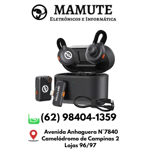 Microfone Lapela Hollyland Lark M2S Combo iPhone/Câmera/Android/PC Cancelamento de Ruído