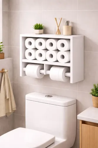Suporte Porta Papel Higiênico + Nicho Organizador MDF - Moderno e Funcional