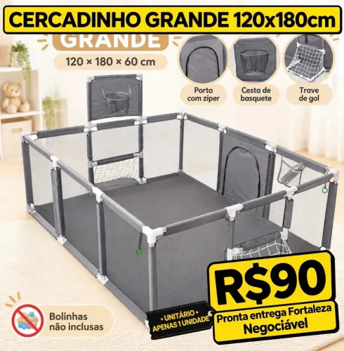 Cercadinho Infantil Grande 1,80x1,20 Cinza - Com Gol e Basquete