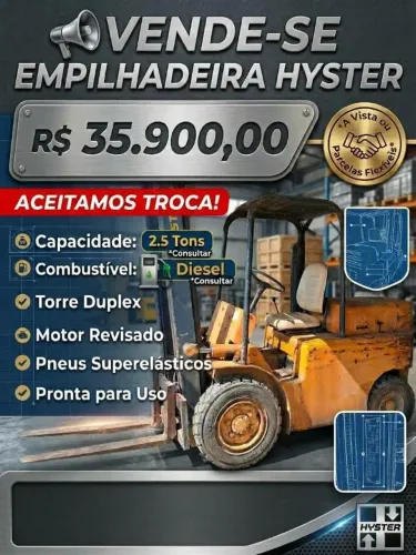 Empilhadeira Hyster 2,5 Toneladas Diesel Torre Duplex - Motor Revisado