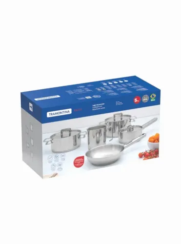 (Não foram usadas, na caixa) conjunto de Panelas Tramontina Brava em Aço Inox - 5 Peças.
