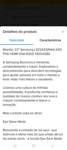 Monitor Gamer - Samsung / HDMI - 22 Polegadas