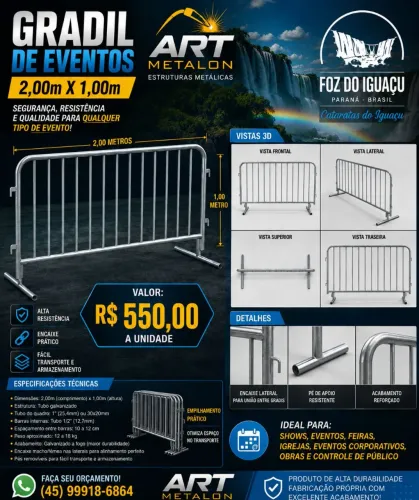 ?GRADIL PARA EVENTOS 2,00m x 1,00m - ART METALON?