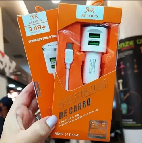 Carregador Rápido Veicular 12.5w- Relog's Rs15-3 /tipo C
