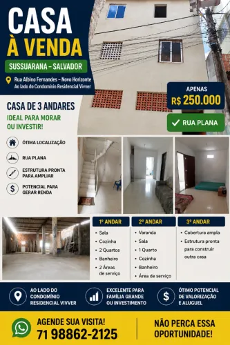 CASA DE 3 PAVIMENTOS (ANDARES) À VENDA - SUSSUARANA NOVO HORIZONTE