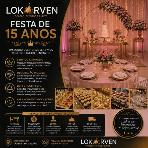 FESTA DE 15 ANOS : COQUITEL + DECORAÇÃO INCLUSA 