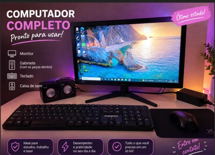 Kit PC Completo - Monitor, Gabinete com as peças, Teclado, Mouse e Caixa de som