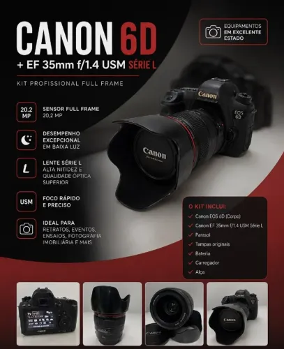 camera Canon 6D full frame + lente Canon EF 35mm f/1.4 USM Série L