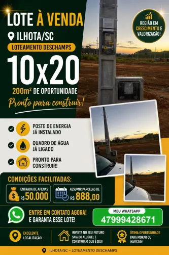 Lote 10x20 no loteamento Deschamps Ilhota - Sc