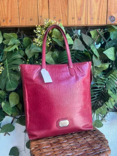 Victor Hugo Tote Grande em couro monograma vermelho cereja