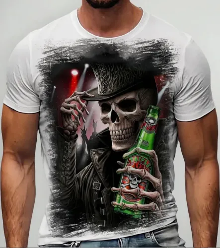 Camiseta Masculina Estampada Caveira Dark Manga Curta Tamanho G