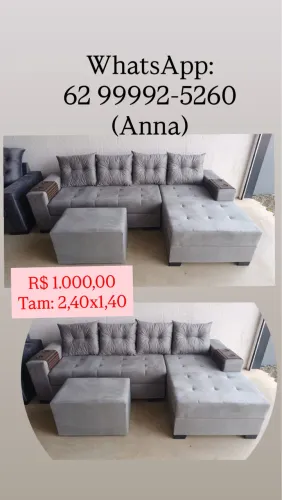 Sofá chaise cinza com puff - 2,40x1,40