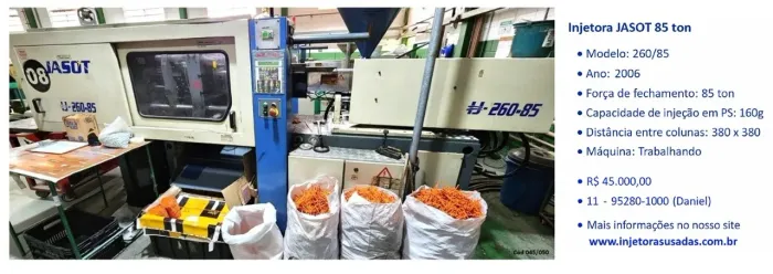 Injetora Jasot 85 ton, 160 grs, ano 2006, trabalhando