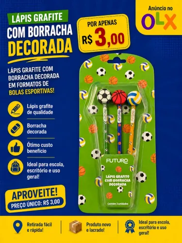 FUTURO LÁPIS GRAFITE COM BORRACHA DECORADO