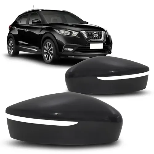 Capa de Retrovisor Nissan Kicks 2017 - Superior Preto - Abertura P/ Pisca - LD LE -Metagal