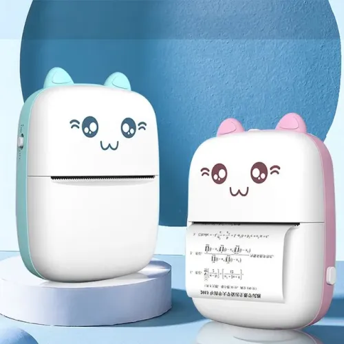 Mini impressora térmica gatinho portátil sem fio Bluetooth rosa ou azul 