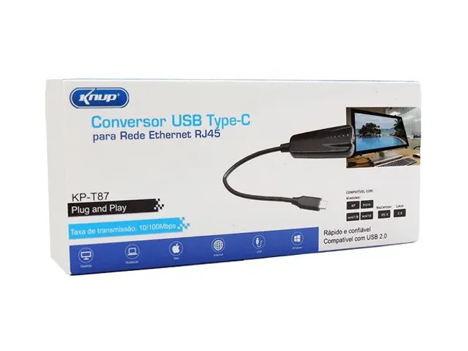 Adaptador Conversor tipo C para cabo de rede Rj45