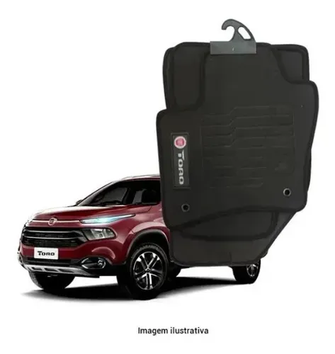 Tapete Automotivo de Borracha Pvc P/Fiat Toro 2016 - Preto- 03 Peças