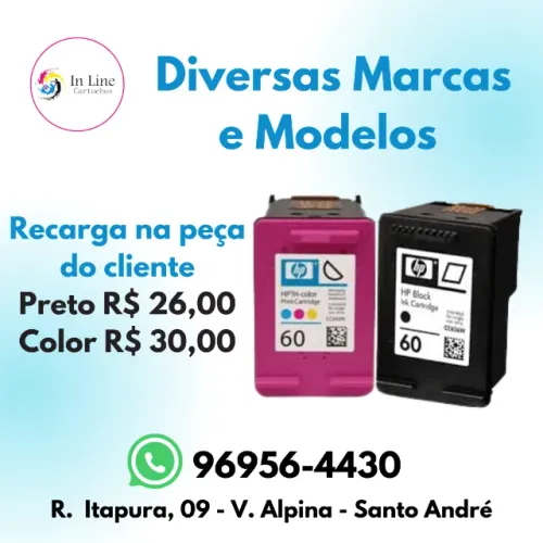 Recarga de Cartucho 60 667 662 664  3x mais Tinta Preto R$ 26,00 19mls Color R$ 30,00 9mls