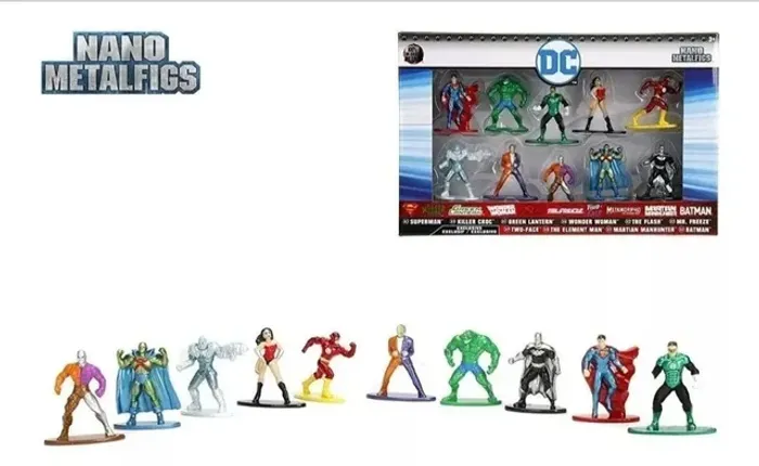 Liga da Justiça (DC comics) Nano Metalfigs - 12 personagens (2 brindes, Aquaman e Cyborg)