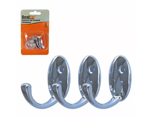 Gancho de Parede Cromado com 3 peças