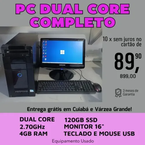 PC Completo Dual Core + 4GB + 120GB de SSD - Com Garantia e parcela no cartão!