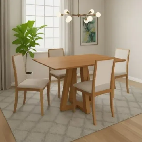 Mesa de Jantar Alva ME com 4 Cadeiras Lara. Pronta Entrega. 1512