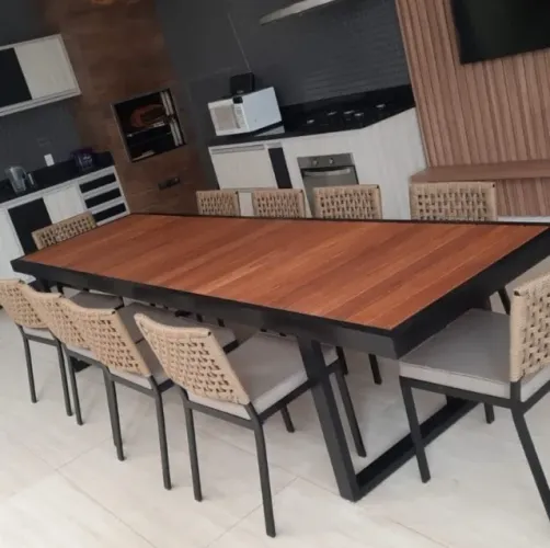 MESA COM 10 CADEIRAS DE CORDA NÁUTICA- ASSENTO ACOLCHOADO