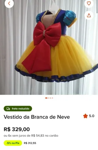 VESTIDO DA BRANCA DE NEVE INFANTIL 