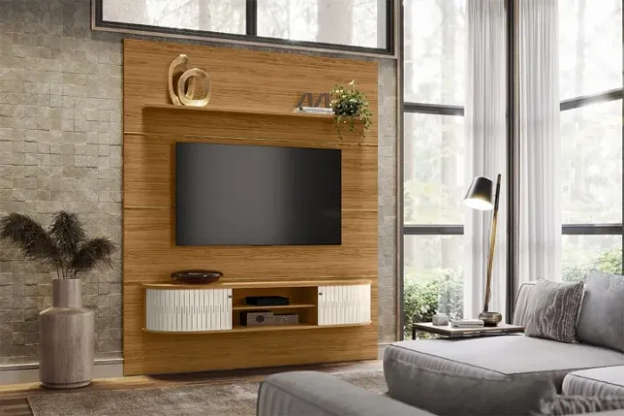 Painel Home Suspenso Bugatti Naturale.Off White Madetec - Entrega Rápida!