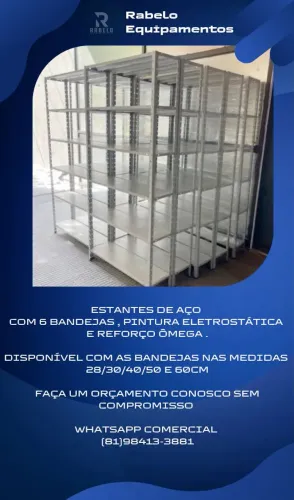 Estante de Aço c/ 6 Bandejas e Reforço ômega em até 5x sem juros no cartão 