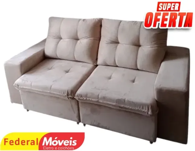 Sofá 2,00m Retrátil e Reclinável Veludo D33 A PRONTA ENTREGA