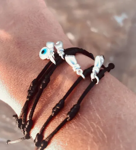 Pulseira 7 nós Kabbalah C/ Pingente de Prata 925.