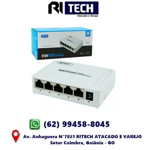 Switch de Rede 5 Portas KP-SW105 Gigabit Branco 10/1000