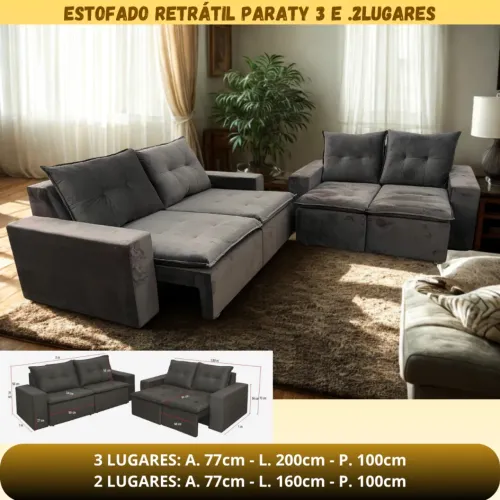 SOFÁ RETRÁTIL PARATY 3 E .2LUGARES COR: JOLI GRAFITE