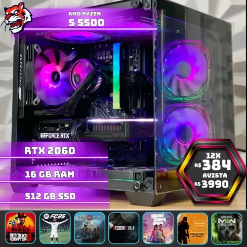 PC Gamer RTX 2060 - AMD Ryzen 5 5500 - 16GB RAM - SD 512GB + 2 Monitor de 27pl 144
