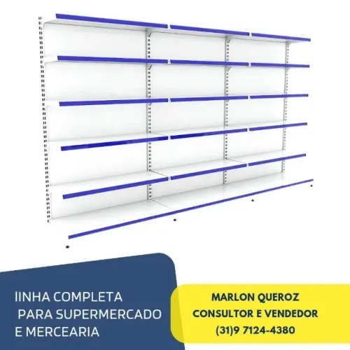 Gondola de Parede com Porta Etiqueta Azul