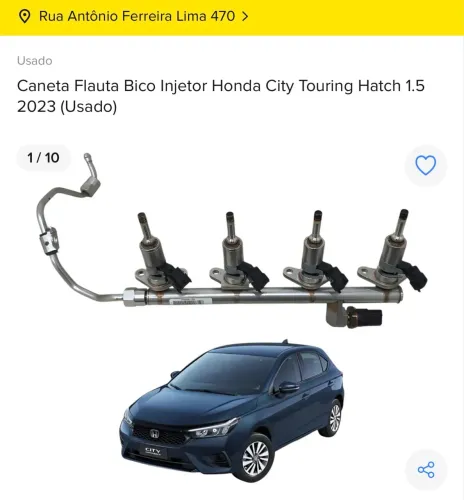 Caneta Flauta Bico Injetor Honda City Touring 2023