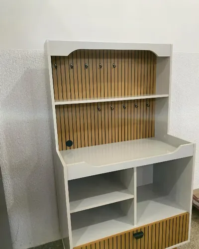 Aparador Cantinho do Café Ripado 3D com Suporte para Xícara - Rubi