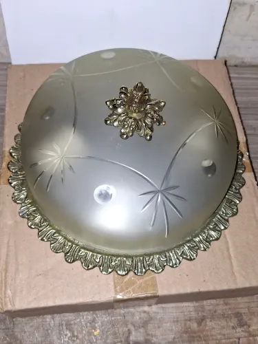 Lustre paflon duas lampadas anos 50 em bronze