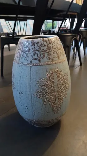 Vaso Turco em Cerâmica Craquelada com Detalhes Dourados