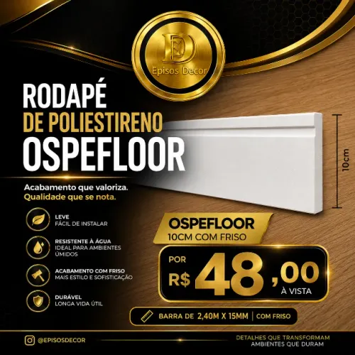 Rodapé de Poliestireno Ospefloor 10cm com friso barra 2.4x15mm
