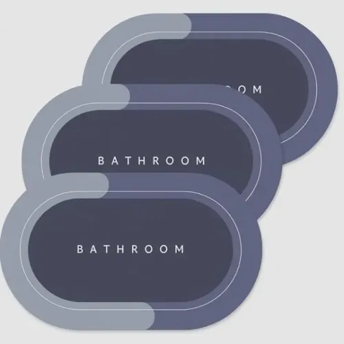 Tapete Absorvente Antiderrapante para Banheiro, Kit com 3 Peças, Azul, Secagem Rápida