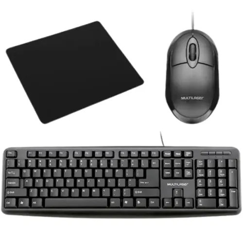 Kit teclado e Mouse Mousepad usb Preto com fio multilaser-Loja Fs