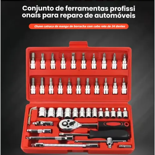 kit ferramentas completo 46 Peças Jogo De Soquetes Chave Catraca Reversível Com Maleta